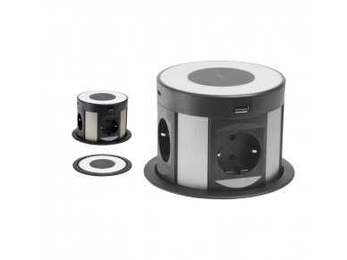 Išsikeliantis kištukinių lizdų blokas | kolona | montuojamas į baldus | apvalus | 4xSchuko | 2xUSB-A | 2xUSB-C | 1xBelaidė įkrovimo stotelė | Ø120mm | juodas/sidabrinis | Bachmann SA.PO.LIFT Išsikeliantis kištukinių lizdų blokas | kolona | montuojamas į baldus | apvalus | 4xSchuko | 2xUSB-A | 2xUSB-C | 1xBelaidė įkrovimo stotelė | Ø120mm | juodas/sidabrinis | Bachmann SA.PO.LIFT