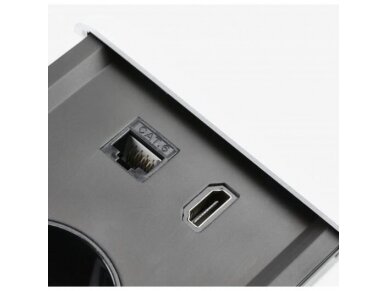 Kištukinių lizdų blokas | montuojamas į baldus | užsidarantis | 2xSchuko | 2xUSB-A+C | 1xHDMI | 1xRJ45 | 310x100x58mm | 1,5m kabelis | juodas | AE-PB2SPRES-20 | 5902801349669 1