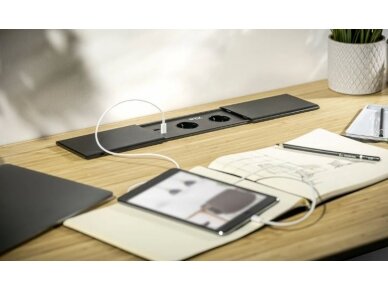 Kištukinių lizdų blokas | montuojamas į baldus | užsidarantis | 2xSchuko | 2xUSB-A+C | 1xHDMI | 1xRJ45 | 310x100x58mm | 1,5m kabelis | baltas | AE-PB2SPRES-10 | 5902801325601 3