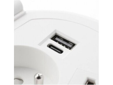 Kištukinių lizdų blokas | kolona | montuojamas į baldus | apvalus | užsidarantis | 1xSchuko | 2xUSB-A+C | HDMI/RJ45 | belaidė įkrovimo stotelė | Ø80mm | 1,5m kabelis | sidabrinis | GTV | AE-BPW1SACP-10 | 5902801325519 2