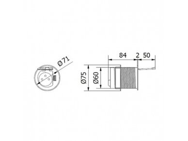 Kištukinių lizdų blokas | kolona | montuojamas į baldus | apvalus | užsidarantis | 1xSchuko | 1xUSB-A | Ø60mm | 1,9m kabelis | sidabrinis | GTV | AE-BPW1S1UCH-53 | 5902801253713 3 Kištukinių lizdų blokas | kolona | montuojamas į baldus | apvalus | užsidarantis | 1xSchuko | 1xUSB-A | Ø60mm | 1,9m kabelis | sidabrinis | GTV | AE-BPW1S1UCH-53 | 5902801253713 3