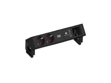 Kištukinių lizdų blokas | montuojamas ant stalo paviršiaus | 2xSchuko | 2xUSB-A | 1xPasirenkama jungtis | 250x86x99mm | 0,2m kabelis | GST18 | su laikikliais | juodas | Bachmann BA.902.602 Kištukinių lizdų blokas | montuojamas ant stalo paviršiaus | 2xSchuko | 2xUSB-A | 1xPasirenkama jungtis | 250x86x99mm | 0,2m kabelis | GST18 | su laikikliais | juodas | Bachmann BA.902.602