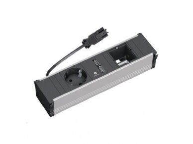 Kištukinių lizdų blokas | montuojamas į baldus | 1xSchuko | 1x pasirenkama jungtis | 2xUSB-A | 230×137mm | 0,2m kabelis | GST13i3 | juodas | Bachmann CONI BA.912.0167 Kištukinių lizdų blokas | montuojamas į baldus | 1xSchuko | 1x pasirenkama jungtis | 2xUSB-A | 230×137mm | 0,2m kabelis | GST13i3 | juodas | Bachmann CONI BA.912.0167
