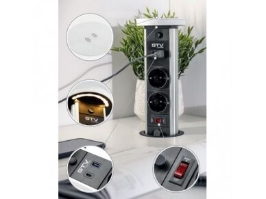 Išsikeliantis kištukinių lizdų blokas | kolona | montuojamas į baldus | apvalus | 2xSchuko | 1xUSB-A | 1xUSB-C | belaidė įkrovimo stotelė | Ø80mm | 1,5m kabelis | juodas | GTV | AE-BPW2SCAM-20 | 5902801355233 1 Išsikeliantis kištukinių lizdų blokas | kolona | montuojamas į baldus | apvalus | 2xSchuko | 1xUSB-A | 1xUSB-C | belaidė įkrovimo stotelė | Ø80mm | 1,5m kabelis | juodas | GTV | AE-BPW2SCAM-20 | 5902801355233 1