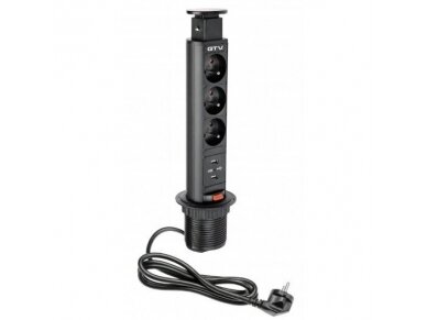 Išsikeliantis kištukinių lizdų blokas | kolona | montuojamas į baldus | apvalus | 3xSchuko | 2xUSB-A | Ø60mm | 1,5m kabelis | juodas | GTV | AE-BPW3S60U-20 | 5901867130945 Išsikeliantis kištukinių lizdų blokas | kolona | montuojamas į baldus | apvalus | 3xSchuko | 2xUSB-A | Ø60mm | 1,5m kabelis | juodas | GTV | AE-BPW3S60U-20 | 5901867130945