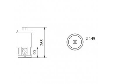 Išsikeliantis kištukinių lizdų blokas | kolona | montuojamas į baldus | apvalus | 4xSchuko | 2xUSB-A | 2xRJ45 | belaidė įkrovimo stotelė | Ø120mm | 1,5m kabelis | juodas | GTV | AE-BPW4S120P-20 | 5902801354878 4