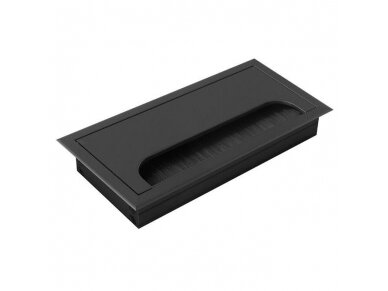 Dangtelis kištukinių lizdų blokui | montuojamas į baldus | užsidarantis | 160x80x27mm | metalinis | juodas | PRZEP-160X80-CZ-01 | 5908293405357