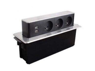 Kištukinių lizdų blokas | montuojamas į baldus | išsikeliantis | 3xSchuko | 2xUSB-A+C | 273x93x99mm | 2m kabelis | sidabrinis | HOPBOX-SD-3DE-UC-2-01 Kištukinių lizdų blokas | montuojamas į baldus | išsikeliantis | 3xSchuko | 2xUSB-A+C | 273x93x99mm | 2m kabelis | sidabrinis | HOPBOX-SD-3DE-UC-2-01