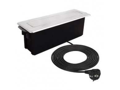 Kištukinių lizdų blokas | montuojamas į baldus | išsikeliantis | 3xSchuko | 2xUSB-A+C | 273x93x99mm | 2m kabelis | sidabrinis | HOPBOX-SD-3DE-UC-2-01 4