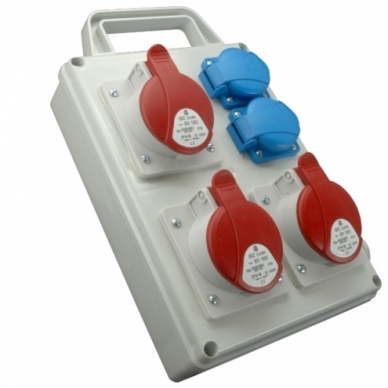 Industrial socket box | 3×16 A 5P 400 V + 2×Schuko 230 V | with holder | IP44 | SEZ ROS 1603 D/S Industrial socket box | 3×16 A 5P 400 V + 2×Schuko 230 V | with holder | IP44 | SEZ ROS 1603 D/S
