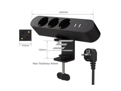 Kištukinis lizdas | tvirtinamas prie stalo paviršiaus | 3xSchuko jungtys | 2xUSB įkrovikliai | juoda | IP20 3 Kištukinis lizdas | tvirtinamas prie stalo paviršiaus | 3xSchuko jungtys | 2xUSB įkrovikliai | juoda | IP20 3