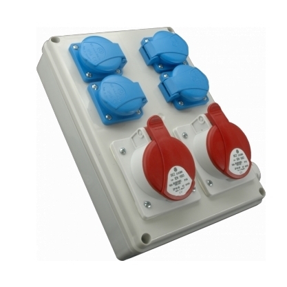 Industrial socket box | 2×16 A 5P 400 V + 4×Schuko 230 V | IP44 | SEZ ROS 1605/S Industrial socket box | 2×16 A 5P 400 V + 4×Schuko 230 V | IP44 | SEZ ROS 1605/S
