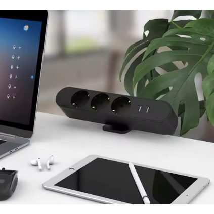 Galda virsmai stiprināma rozetes bloks | 3x Schuko kontaktligzdas | 2x USB lādētāji | melns | IP20 1