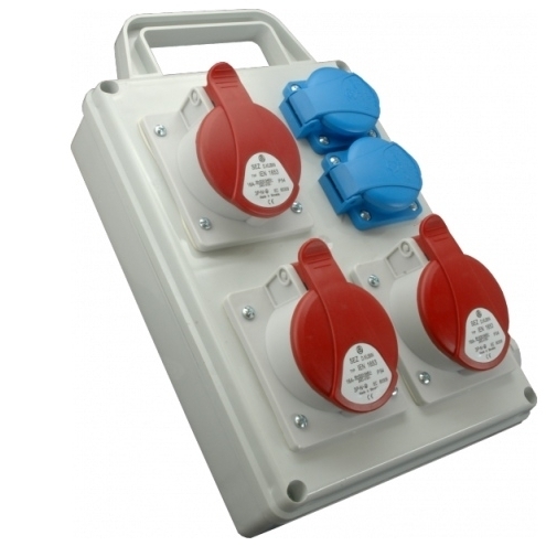 Industrial socket box | 3×16 A 5P 400 V + 2×Schuko 230 V | with holder | IP44 | SEZ ROS 1603 D/S
