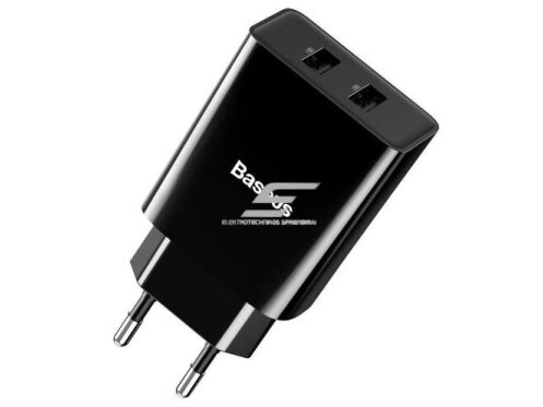 Sieninis įkroviklis | Schuko kištukas | 2xUSB | 10.5W | 2,1A | 5VDC | 100-240V | juodas | Baseus | TC-012 | 6953156216426 Sieninis įkroviklis | Schuko kištukas | 2xUSB | 10.5W | 2,1A | 5VDC | 100-240V | juodas | Baseus | TC-012 | 6953156216426