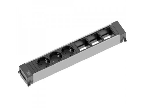 Kištukinių lizdų blokas | montuojamas į baldus | 3xSchuko | 3xPasirenkamos jungtys | 347x52x44mm | 0,2m kabelis | GST13i3 | juodas | Bachmann BA.916.007