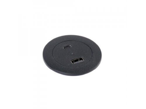 USB lizdų blokas| įmontuojamas į baldus | apvalus | 2xUSB-A+C | Ø62mm | juodas | Bachmann SA.PO.AISPIX.USB
