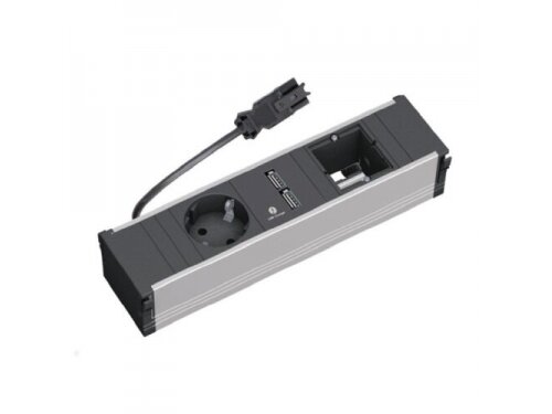 Kištukinių lizdų blokas | montuojamas į baldus | 1xSchuko | 1x pasirenkama jungtis | 2xUSB-A | 230×137mm | 0,2m kabelis | GST13i3 | juodas | Bachmann CONI BA.912.0167