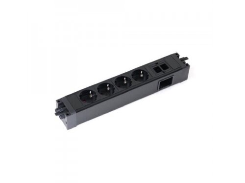 Kištukinių lizdų blokas | montuojamas į baldus | 4xSchuko | 2xKeystone 90° | 311x52x48mm | GST | juodas | Bachmann SA.PO.4.1