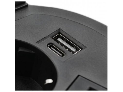 Kištukinių lizdų blokas | kolona | montuojamas į baldus | apvalus | užsidarantis | 1xSchuko | 2xUSB-A+C | HDMI/RJ45 | belaidė įkrovimo stotelė | Ø80mm | 1,5m kabelis | juodas | GTV | AE-BPW1SACP-20 | 5902801355332 3