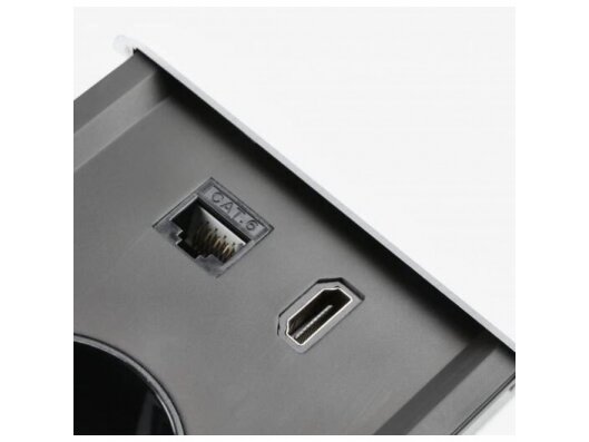 Kištukinių lizdų blokas | montuojamas į baldus | užsidarantis | 2xSchuko | 2xUSB-A+C | 1xHDMI | 1xRJ45 | 310x100x58mm | 1,5m kabelis | juodas | AE-PB2SPRES-20 | 5902801349669 1