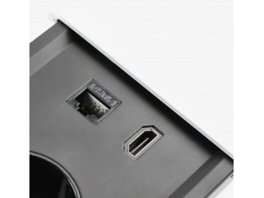Kištukinių lizdų blokas | montuojamas į baldus | užsidarantis | 2xSchuko | 2xUSB-A+C | 1xHDMI | 1xRJ45 | 310x100x58mm | 1,5m kabelis | sidabrinis | GTV | AE-PB2SPRES-53 | 5902801349829 1