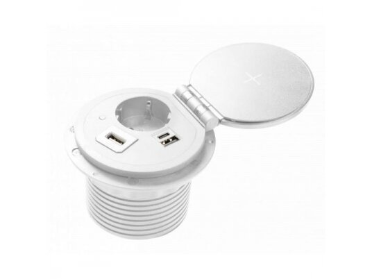 Kištukinių lizdų blokas | kolona | montuojamas į baldus | apvalus | užsidarantis | 1xSchuko | 2xUSB-A+C | HDMI/RJ45 | belaidė įkrovimo stotelė | Ø80mm | 1,5m kabelis | sidabrinis | GTV | AE-BPW1SACP-10 | 5902801325519