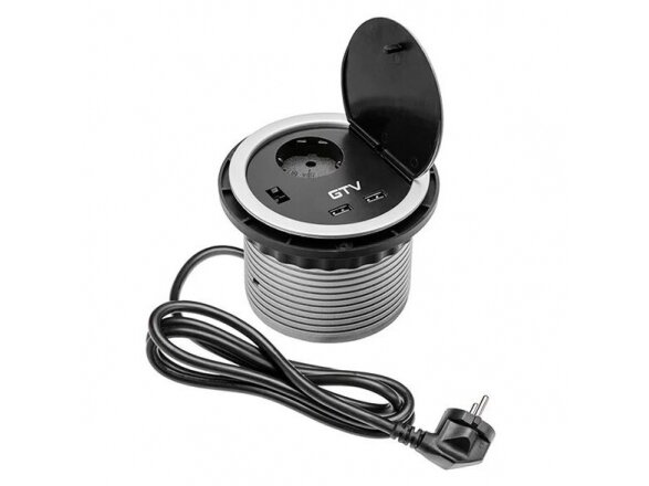 Kištukinių lizdų blokas | kolona | montuojamas į baldus | apvalus | užsidarantis | 1xSchuko | 2xUSB-A | Ø100mm | 1,5m kabelis | sidabrinis | GTV | AE-BPW1S2UCH-80 | 5901867196439 Kištukinių lizdų blokas | kolona | montuojamas į baldus | apvalus | užsidarantis | 1xSchuko | 2xUSB-A | Ø100mm | 1,5m kabelis | sidabrinis | GTV | AE-BPW1S2UCH-80 | 5901867196439