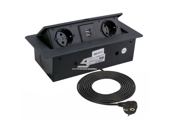 Kištukinių lizdų blokas | montuojamas į baldus | užsidarantis | 2xSchuko | 2xUSB | 266x133x67mm | 3m kabelis | juodas | KOMB-CZ-2DE-USB-M1W | 5900652145973 Kištukinių lizdų blokas | montuojamas į baldus | užsidarantis | 2xSchuko | 2xUSB | 266x133x67mm | 3m kabelis | juodas | KOMB-CZ-2DE-USB-M1W | 5900652145973