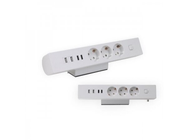 Kištukinių lizdų blokas | montuojamas ant stalo paviršiaus | 3xSchuko | 2xUSB | 2xUSB Data | su jungikliu | 1,5m kabelis | baltas | Bachmann SA.PO.DESK.ROUND-BL