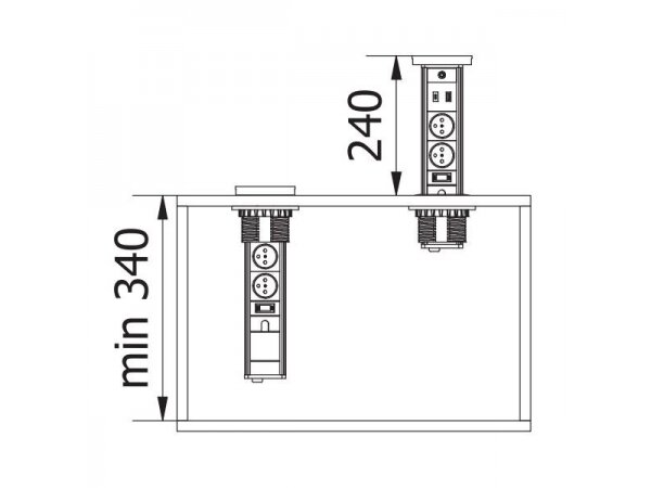 Išsikeliantis kištukinių lizdų blokas | kolona | montuojamas į baldus | apvalus | 2xSchuko | 1xUSB-A | 1xUSB-C | belaidė įkrovimo stotelė | Ø80mm | 1,5m kabelis | sidabrinis | GTV | AE-BPW2SCAM-10 | 5902801325656 7