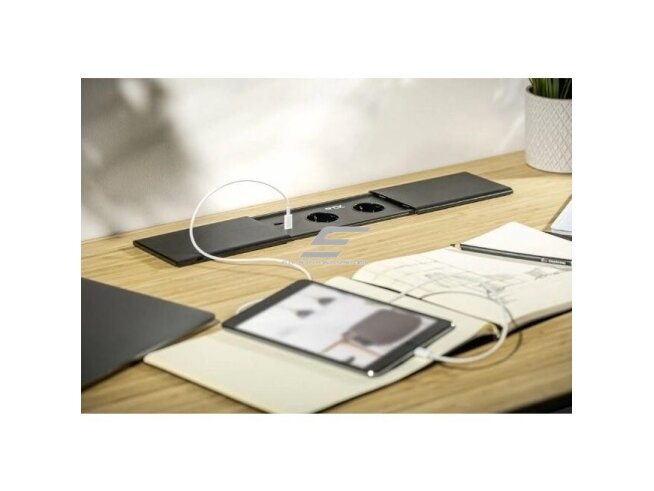 Kištukinių lizdų blokas | montuojamas į baldus | užsidarantis | 2xSchuko | 2xUSB-A+C | 1xHDMI | 1xRJ45 | 310x100x58mm | 1,5m kabelis | juodas | AE-PB2SPRES-20 | 5902801349669 3