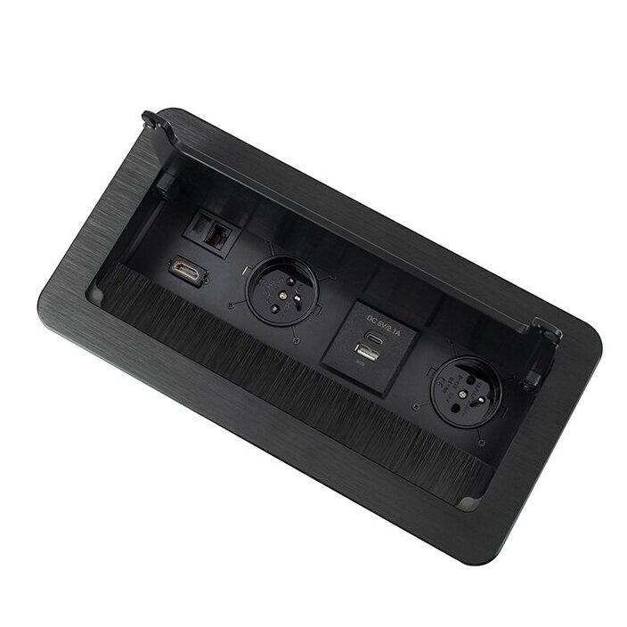 Pistikupesade plokk | mööblisse paigaldatav | suletav | 2xSchuko | 2xUSB-A+C | 1xHDMI | 1xRJ45 | 253x117x100mm | 1,5m kaabel | INBOX-CZ-FR-1,5-02 | 5908293401526