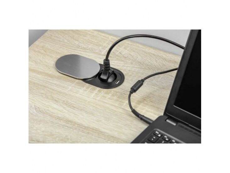 Kištukinių lizdų blokas | kolona | montuojamas į baldus | apvalus | užsidarantis | 1xSchuko | 1xUSB-A | Ø60mm | 1,9m kabelis | sidabrinis | GTV | AE-BPW1S1UCH-51 | 5902801252945 2