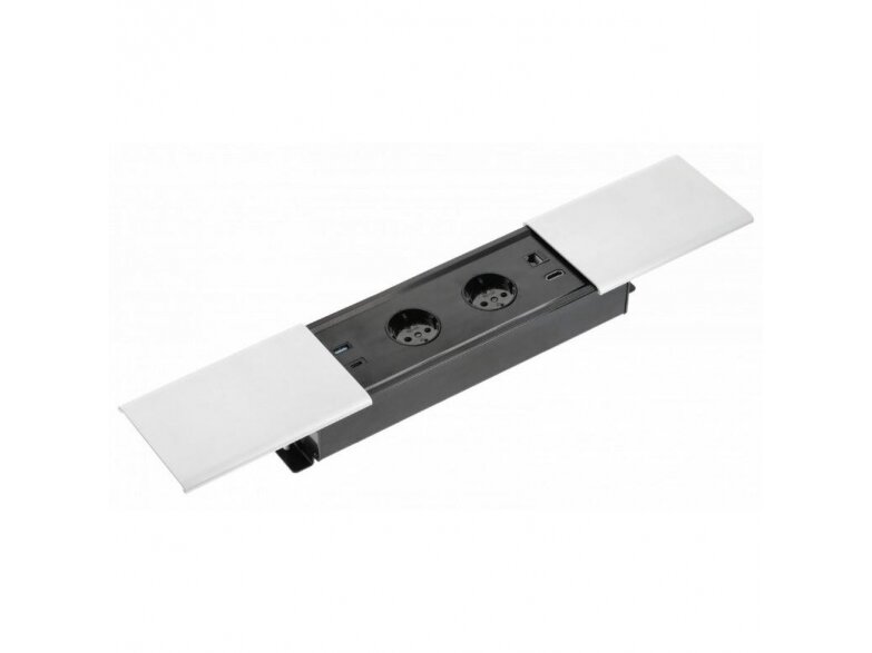 Kištukinių lizdų blokas | montuojamas į baldus | užsidarantis | 2xSchuko | 2xUSB-A+C | 1xHDMI | 1xRJ45 | 310x100x58mm | 1,5m kabelis | baltas | AE-PB2SPRES-10 | 5902801325601