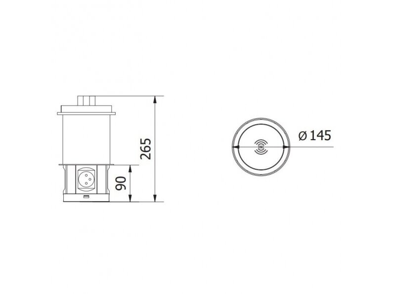Išsikeliantis kištukinių lizdų blokas | kolona | montuojamas į baldus | apvalus | 4xSchuko | 2xUSB-A | 2xRJ45 | belaidė įkrovimo stotelė | Ø120mm | 1,5m kabelis | juodas | GTV | AE-BPW4S120P-20 | 5902801354878 4