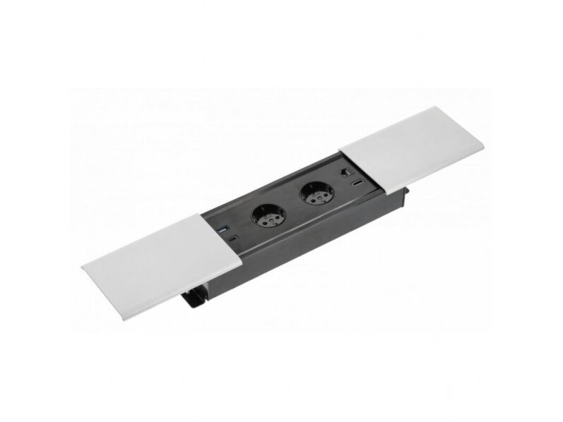Kištukinių lizdų blokas | montuojamas į baldus | užsidarantis | 2xSchuko | 2xUSB-A+C | 1xHDMI | 1xRJ45 | 310x100x58mm | 1,5m kabelis | sidabrinis | GTV | AE-PB2SPRES-53 | 5902801349829