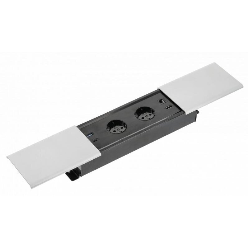 Kontaktligzdu bloks | iebūvējams mēbelēs | aizverams | 2xSchuko | 2xUSB-A+C | 1xHDMI | 1xRJ45 | 310x100x58mm | 1,5m kabelis | sudraba krāsā | GTV | AE-PB2SPRES-53 | 5902801349829