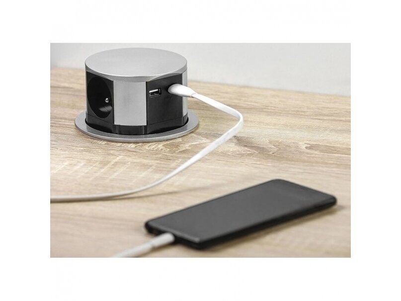 Išsikeliantis kištukinių lizdų blokas | kolona | montuojamas į baldus | apvalus | 3xSchuko | 2xUSB-A | Ø100mm | 1,5m kabelis | sidabrinis | GTV | AE-BPW3S100U-53 | 5902801252587 2 Išsikeliantis kištukinių lizdų blokas | kolona | montuojamas į baldus | apvalus | 3xSchuko | 2xUSB-A | Ø100mm | 1,5m kabelis | sidabrinis | GTV | AE-BPW3S100U-53 | 5902801252587 2