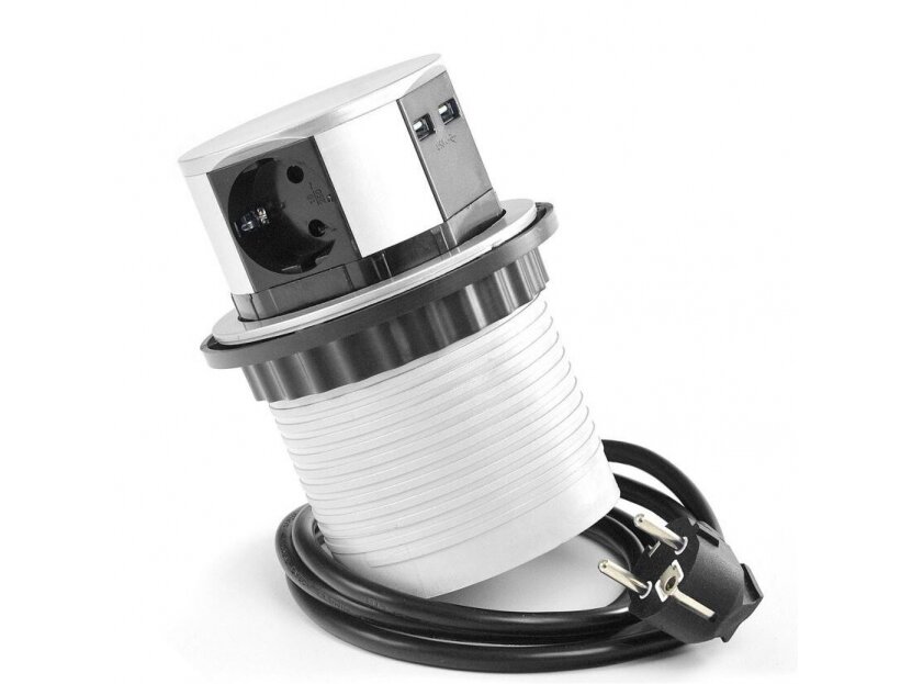 Išsikeliantis kištukinių lizdų blokas | kolona | montuojamas į baldus | apvalus | 3xSchuko | 2xUSB-A | Ø100mm | 1,5m kabelis | juodas/sidabrinis | Tetra Box | 4G2U-DE-01 | 5900652141005 Išsikeliantis kištukinių lizdų blokas | kolona | montuojamas į baldus | apvalus | 3xSchuko | 2xUSB-A | Ø100mm | 1,5m kabelis | juodas/sidabrinis | Tetra Box | 4G2U-DE-01 | 5900652141005