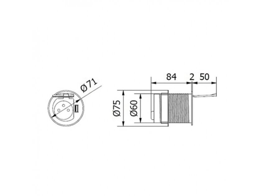 Kištukinių lizdų blokas | kolona | montuojamas į baldus | apvalus | užsidarantis | 1xSchuko | 1xUSB-A | Ø60mm | 1,9m kabelis | sidabrinis | GTV | AE-BPW1S1UCH-53 | 5902801253713 3 Kištukinių lizdų blokas | kolona | montuojamas į baldus | apvalus | užsidarantis | 1xSchuko | 1xUSB-A | Ø60mm | 1,9m kabelis | sidabrinis | GTV | AE-BPW1S1UCH-53 | 5902801253713 3