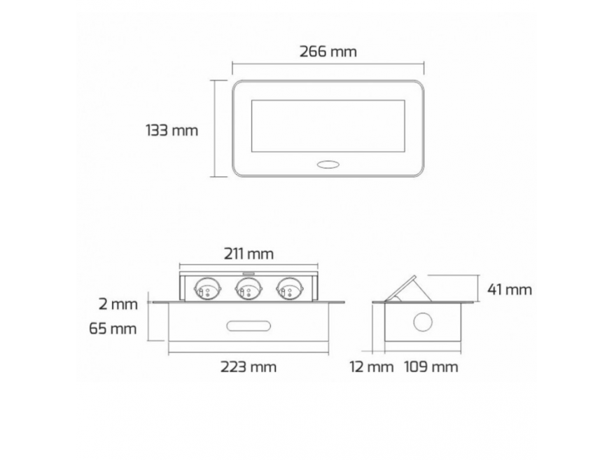 Kištukinių lizdų blokas | montuojamas į baldus | užsidarantis | 2xSchuko | 2xUSB-A+C | 266x133x67mm | 1,5m kabelis | pilkas | KOMB-ALU-2DE-USB-M1W | 5900652145966 1 Kištukinių lizdų blokas | montuojamas į baldus | užsidarantis | 2xSchuko | 2xUSB-A+C | 266x133x67mm | 1,5m kabelis | pilkas | KOMB-ALU-2DE-USB-M1W | 5900652145966 1