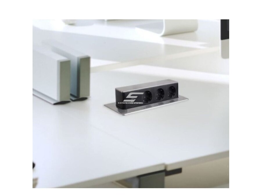 Kištukinių lizdų blokas | montuojamas į baldus | išsikeliantis | 3xSchuko | 2xUSB-A+C | 273x93x99mm | 2m kabelis | sidabrinis | HOPBOX-SD-3DE-UC-2-01 1