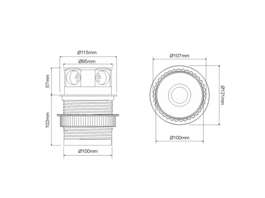 Išsikeliantis kištukinių lizdų blokas | kolona | montuojamas į baldus | apvalus | 3xSchuko | 2xUSB-A | Ø100mm | 1,5m kabelis | juodas/sidabrinis | Tetra Box | 4G2U-DE-01 | 5900652141005 1