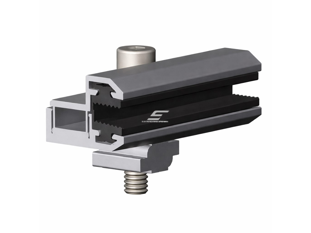Berėmių saulės modulių tvirtinimo spaustukas | iki 60 m/s | stiklo moduliams | anodizuotas | stogo montavimui Berėmių saulės modulių tvirtinimo spaustukas | iki 60 m/s | stiklo moduliams | anodizuotas | stogo montavimui