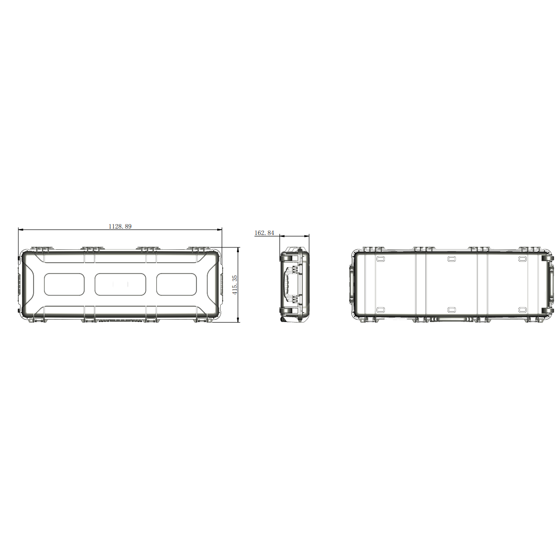 Skrzynia do bezpiecznego transportu | walizka na kółkach | uchwyt | zamek | zawór wyrównujący ciśnienie | 1129x415x163mm | IP67 3