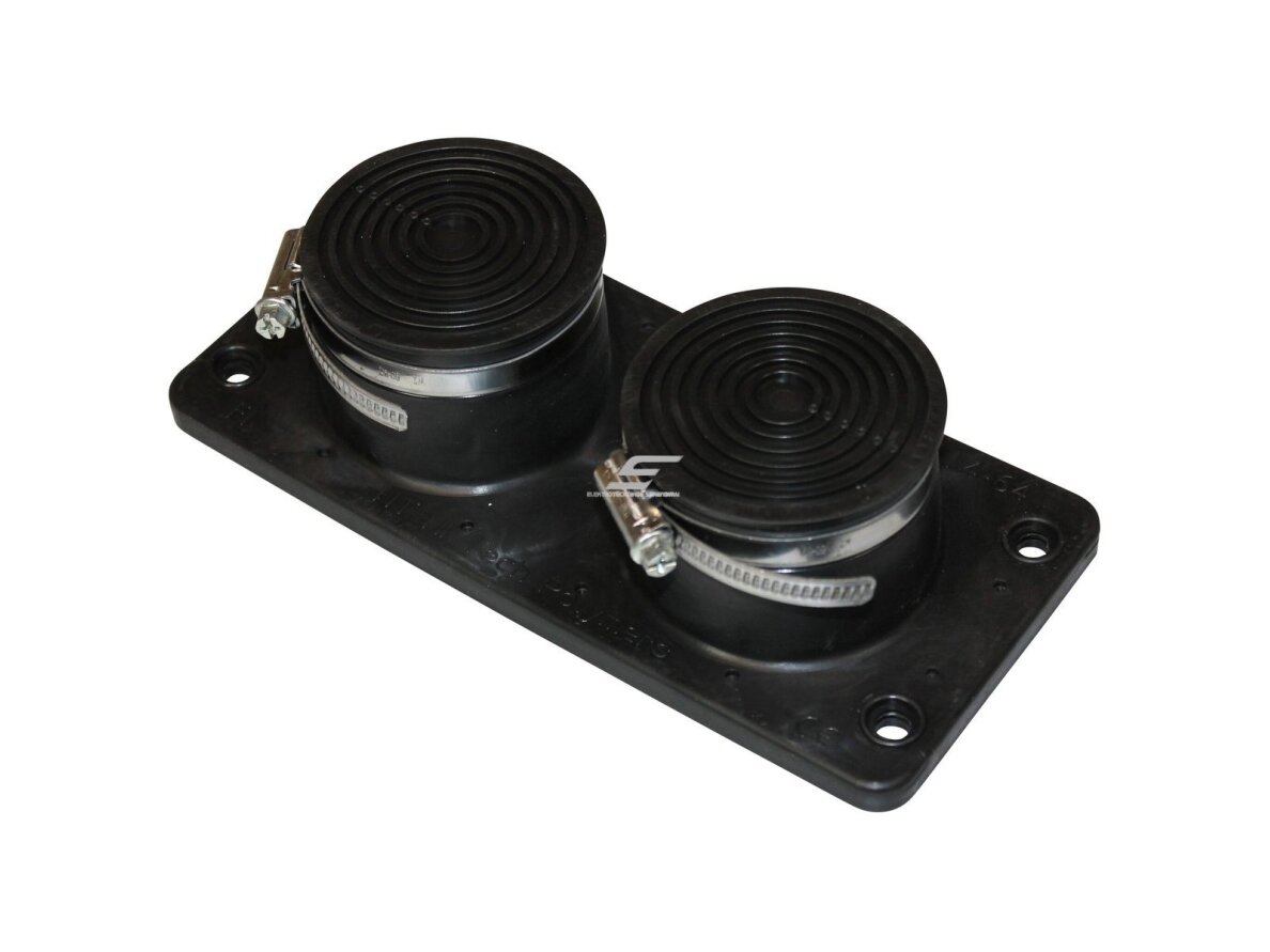Kabelių įvado plokštelė dviem stambiems kabeliams | 216×100 mm | 2× Ø14–64 mm | juoda | IP65 | HIK-2