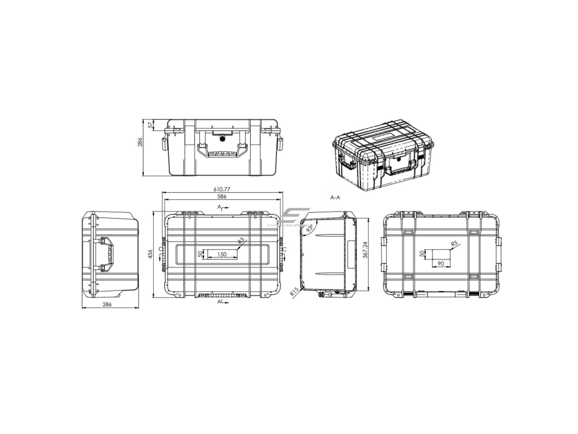 Saugaus transportavimo dėžė su rankena | 610x436x286mm | IP67 2 Saugaus transportavimo dėžė su rankena | 610x436x286mm | IP67 2