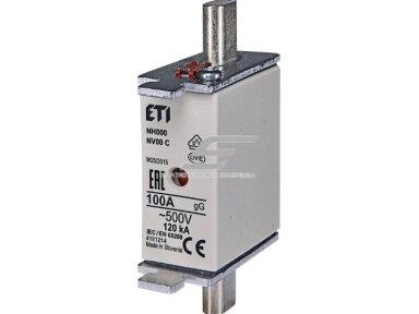 Peilinis saugiklis | NH000 | 100A | 500V | 120kA | gG | Eti | KOMBI | 004181214 Peilinis saugiklis | NH000 | 100A | 500V | 120kA | gG | Eti | KOMBI | 004181214