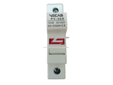 Modulinis saugiklių kirtiklių laikiklis | blokas saulės elektrinėms | 1P | 30A | 1000VDC | 10x38mm | DIN | PV-30X VECAS Modulinis saugiklių kirtiklių laikiklis | blokas saulės elektrinėms | 1P | 30A | 1000VDC | 10x38mm | DIN | PV-30X VECAS
